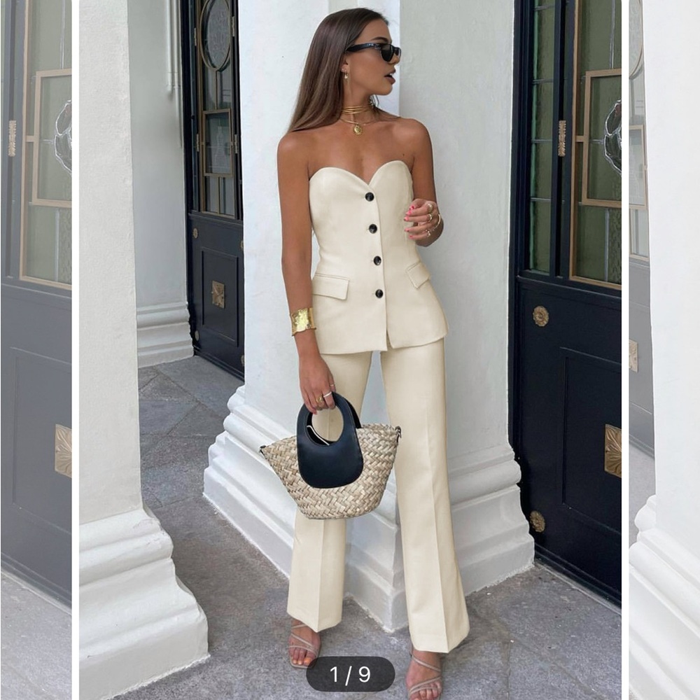 Commense Cream Straight Leg Pants Versatile High-Waisted Design